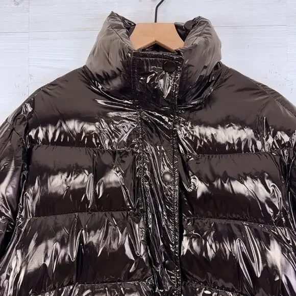 Zara Oversized Puffer Coat Glossy Shiny Jacket Size Medium‎ Black Vogue Runway